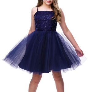 Un Deux Trois Navy Blue Tulle Party Dress for Girls